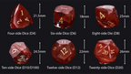 DND Gem Dice Set Crystal Flame Red Glass Diamond Cut Gold Digital RPG Dice