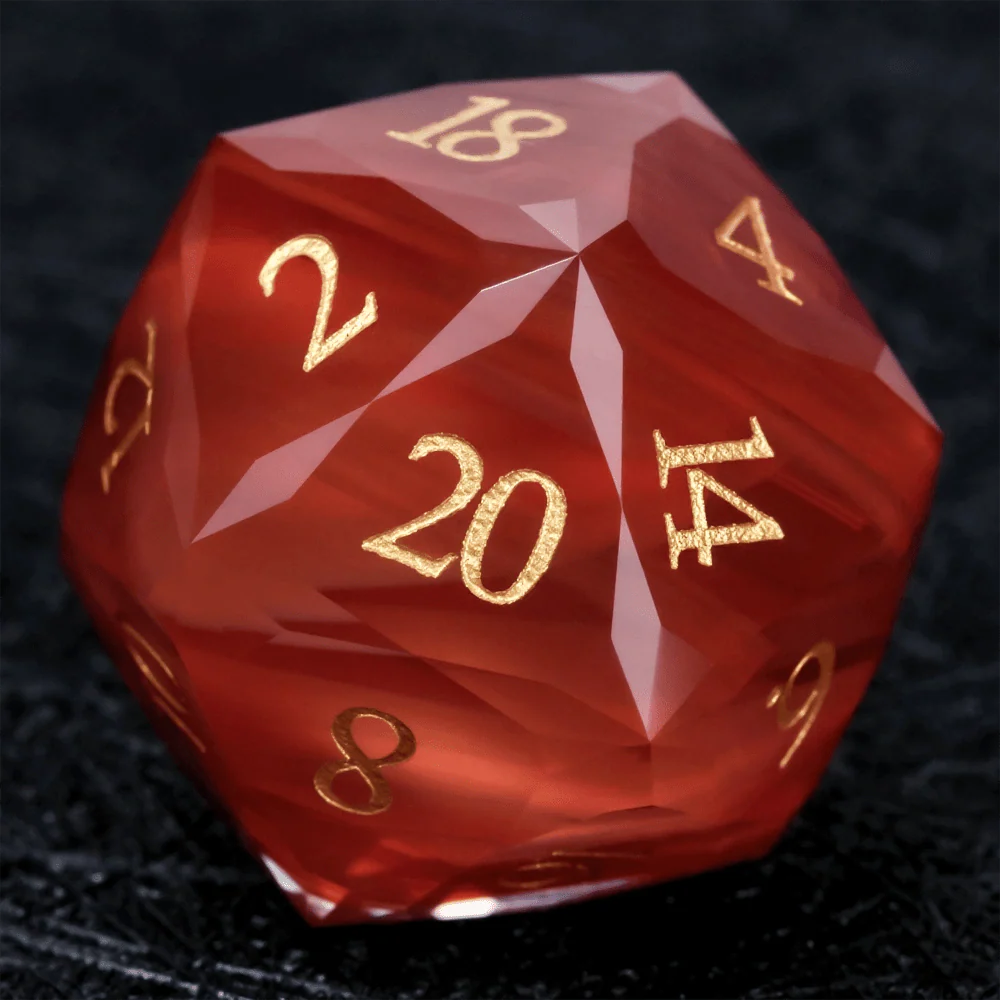DND Gem Dice Set Crystal Flame Red Glass Diamond Cut Gold Digital RPG Dice