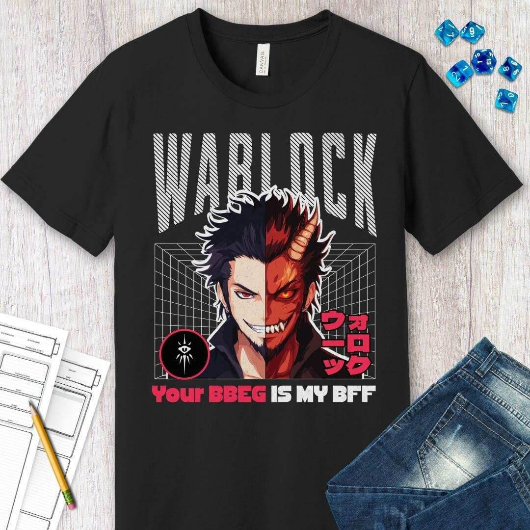 DnD Warlock T-shirt - Your BBEG Is My BFF - Navy / S