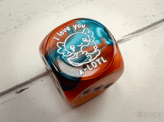 Axolotl d6 'I love you A-LOTL' (Dice colors are filled at random) | Pipped Dice 16mm - 
