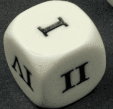 16mm Opaque d6 Roman Numerals I-II-III-IV-V-VI White/black (sold per piece) - 