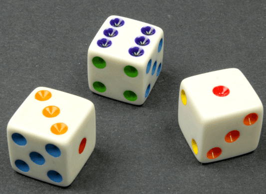 16mm Opaque d6 White/Multi-colored pips | Colorful Novelty Dice - 