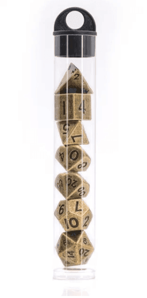 Basic Gold Mini Metal Dice Ancient Effect | (10mm to 15mm) 7-Dice Udixi RPG - 