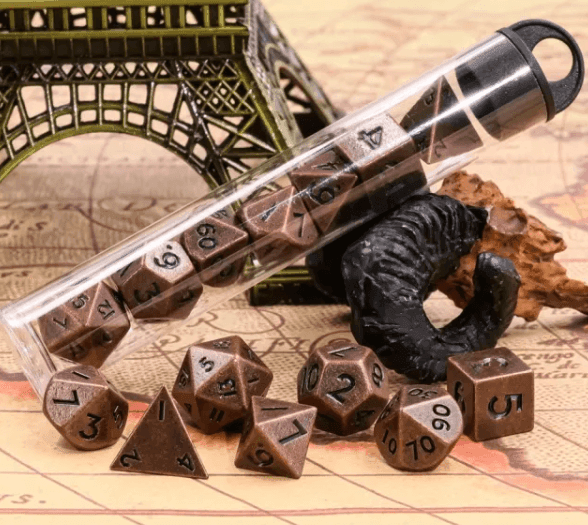 Basic Copper Mini Metal Dice Ancient Effect | (10mm to 15mm) 7-Dice Udixi RPG - 