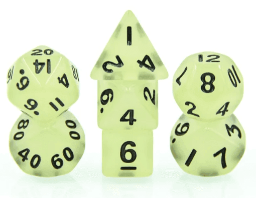 Green Glow 7-Dice Mini-Dice RPG Set Glow-in-Dark Miniature Dice - 
