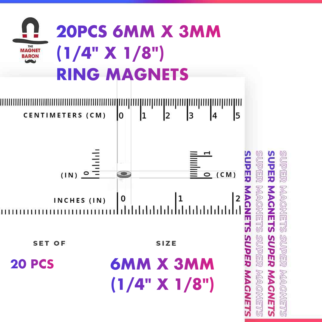 20pcs 6mm x 3mm (Approximately 1/4" x 1/8") Ring Magnets