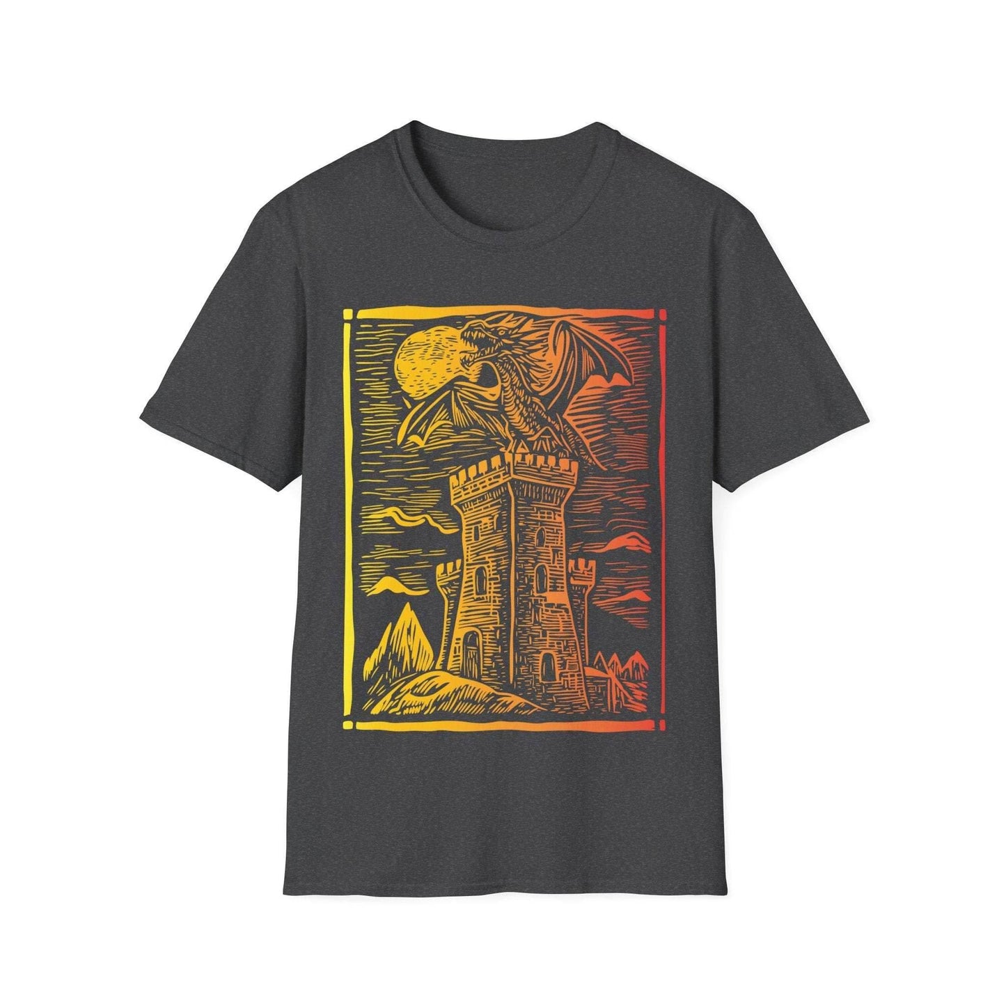 Dragon Vintage Medieval Art Gradient T-Shirt - Dark Heather / S