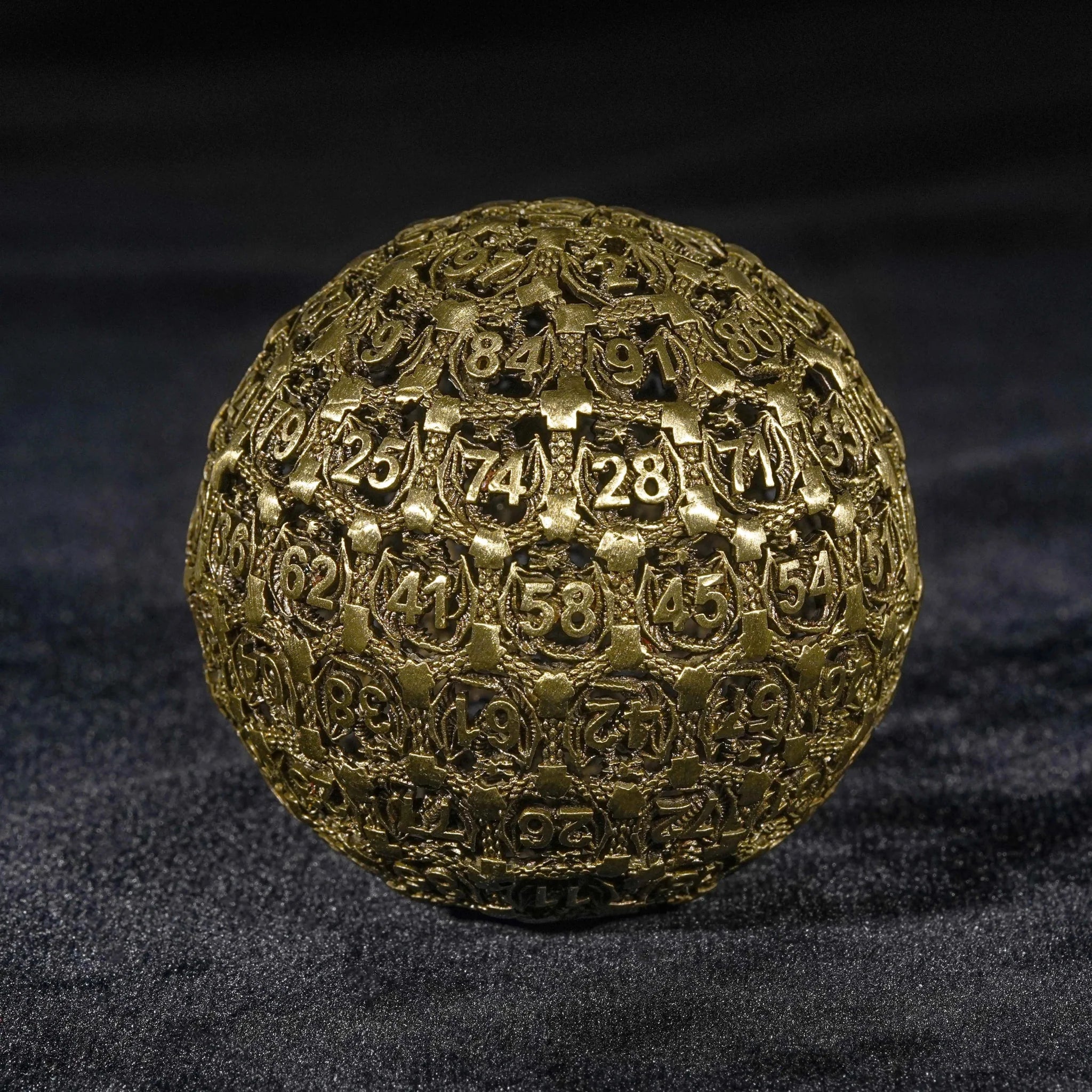 Dragon's Castle - Gold Round D100 Metal DND Dice 50mm