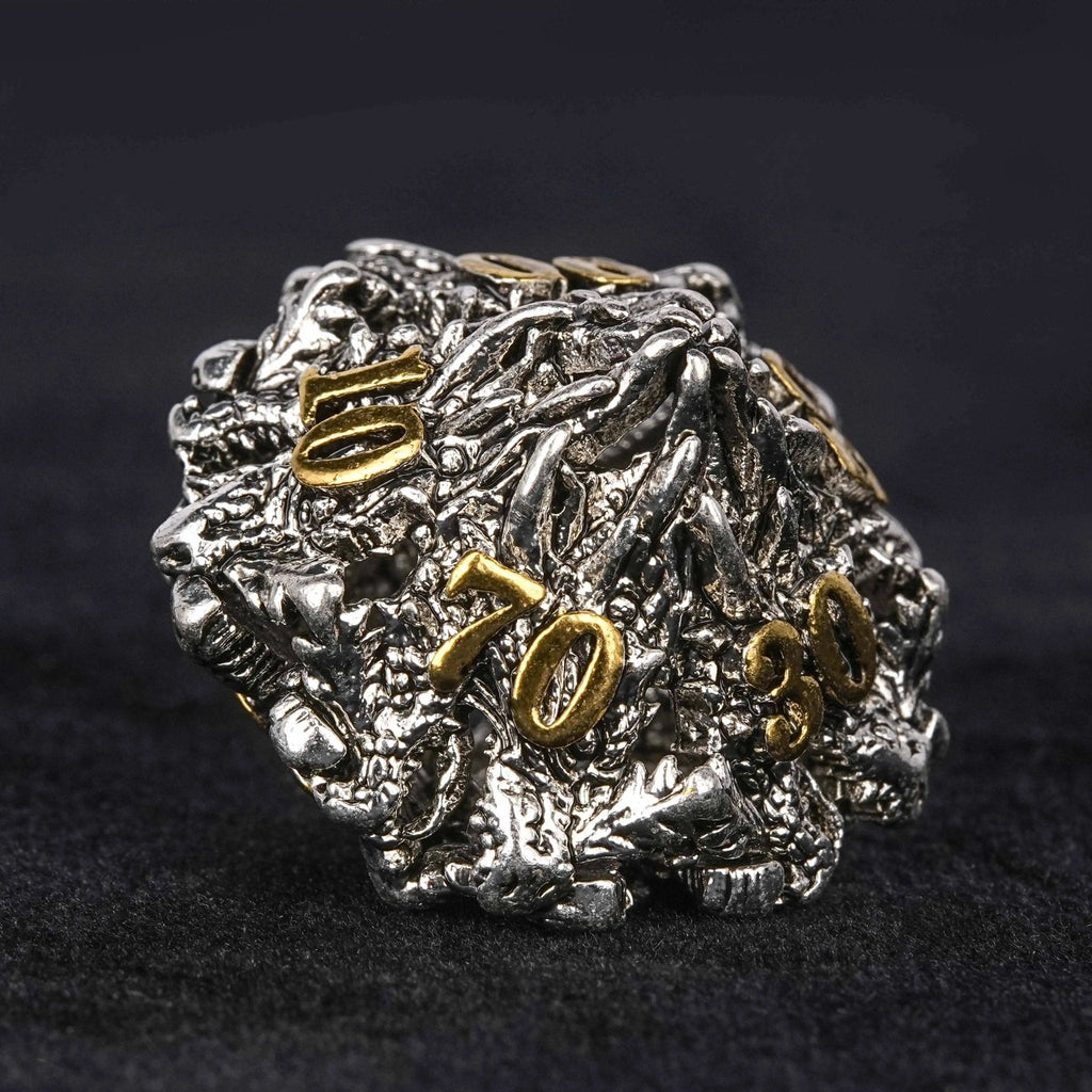dungeons and dragons silver shaped dragon head metal hollow dice set