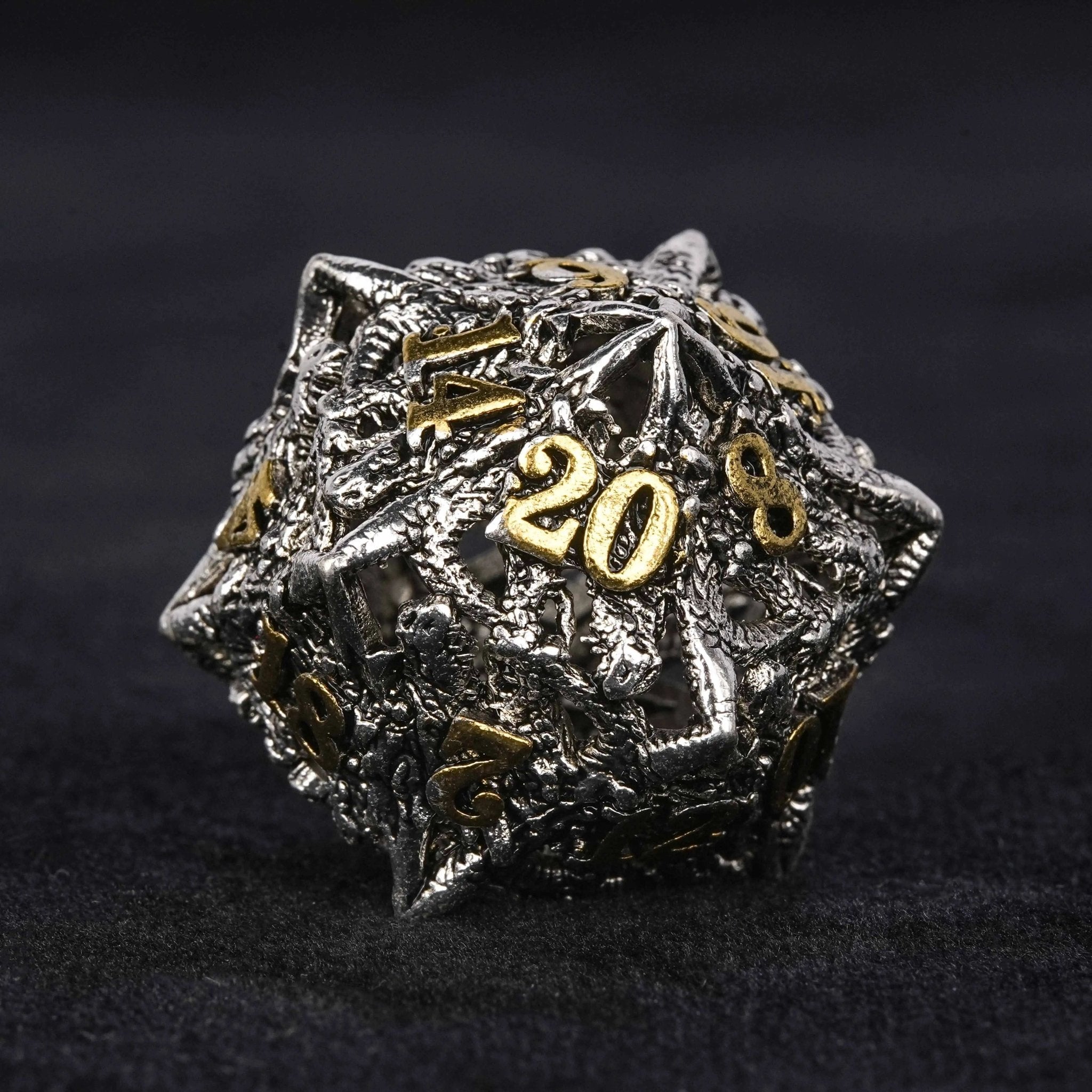 dungeons and dragons silver shaped dragon head metal hollow dice set