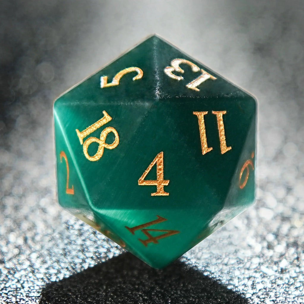Dwarf Artisan - Emerald Gemstone DND Dice Set + Gold Numbers