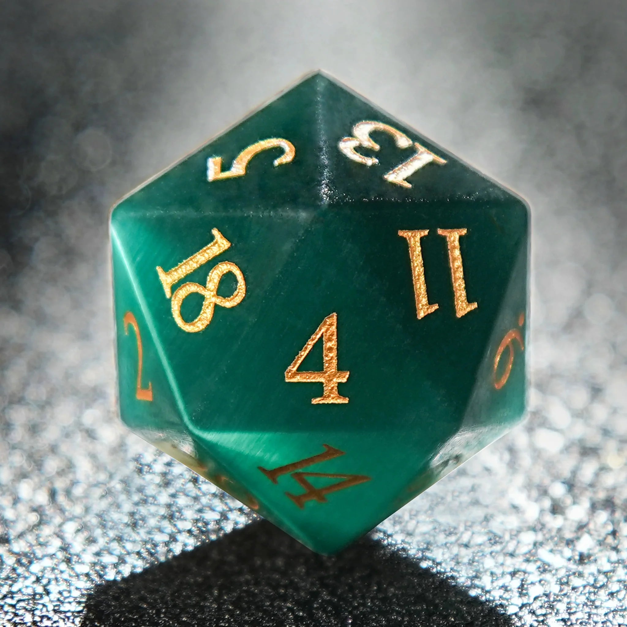 Dwarf Artisan - Emerald Gemstone DND Dice Set + Gold Numbers