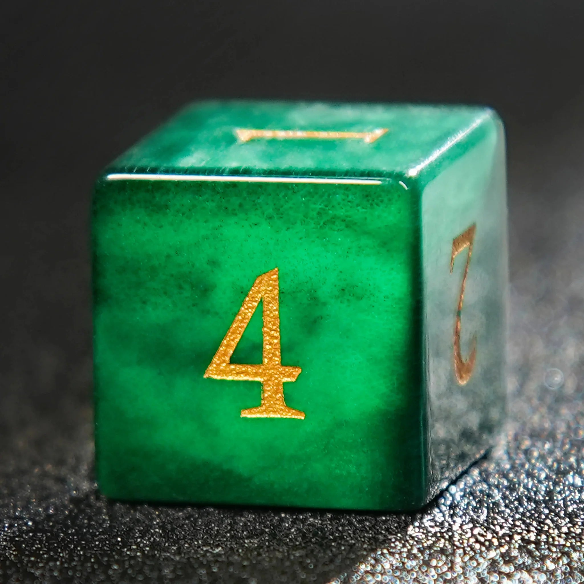 Dwarf Artisan - Emerald Gemstone DND Dice Set + Gold Numbers