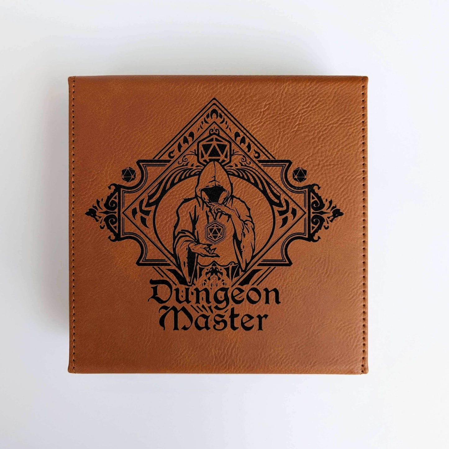 The Fate Twister - D&D - Vegan Leather Dice Box - Chestnut