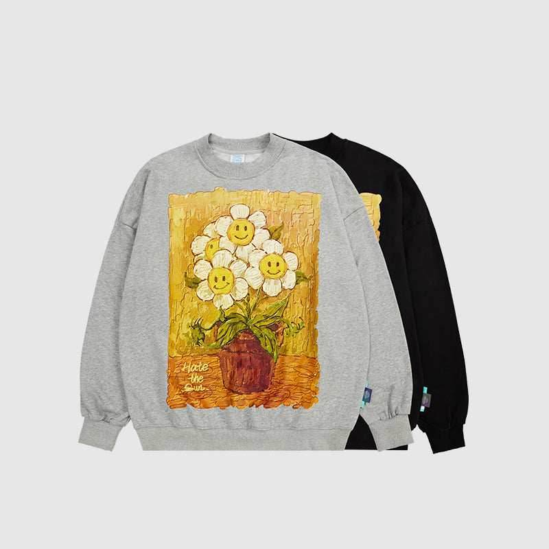 Daisy Flower Splash Art Crew - Black / S