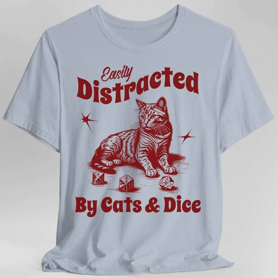 Easily Distracted By Cats & Dice Shirt - Light Blue / S