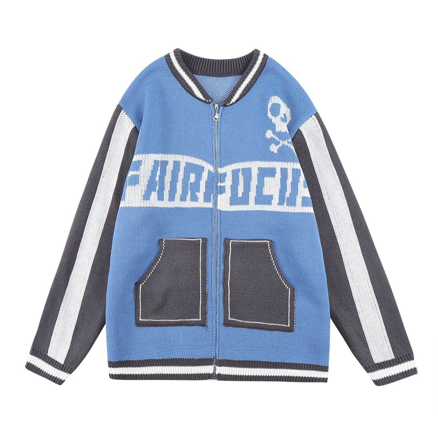 Easy Skull Knit Bomber Jacket - Blue / M