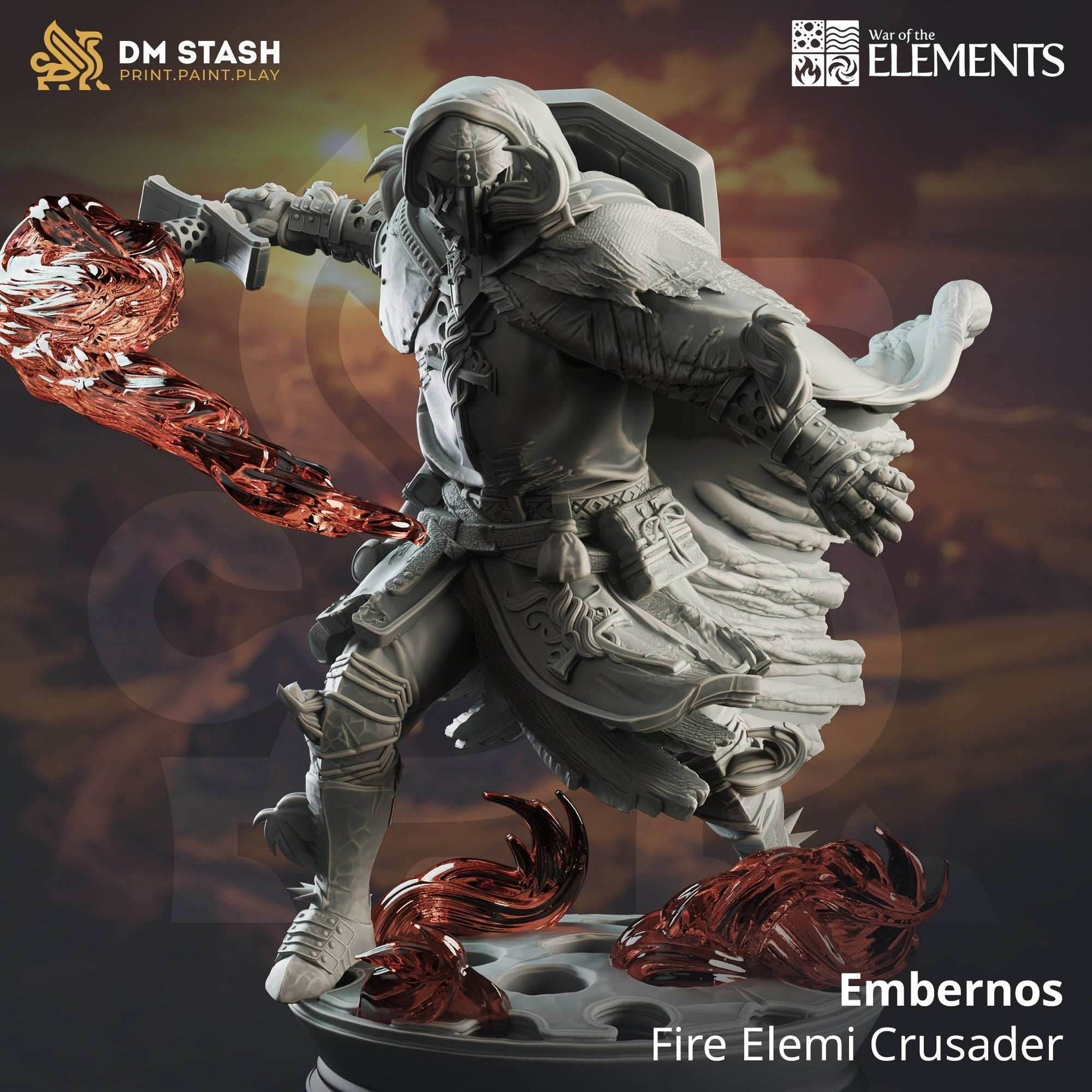 Embernos, Fire Elemi Crusader (Male Half-Elf Mage) - 32mm Scale