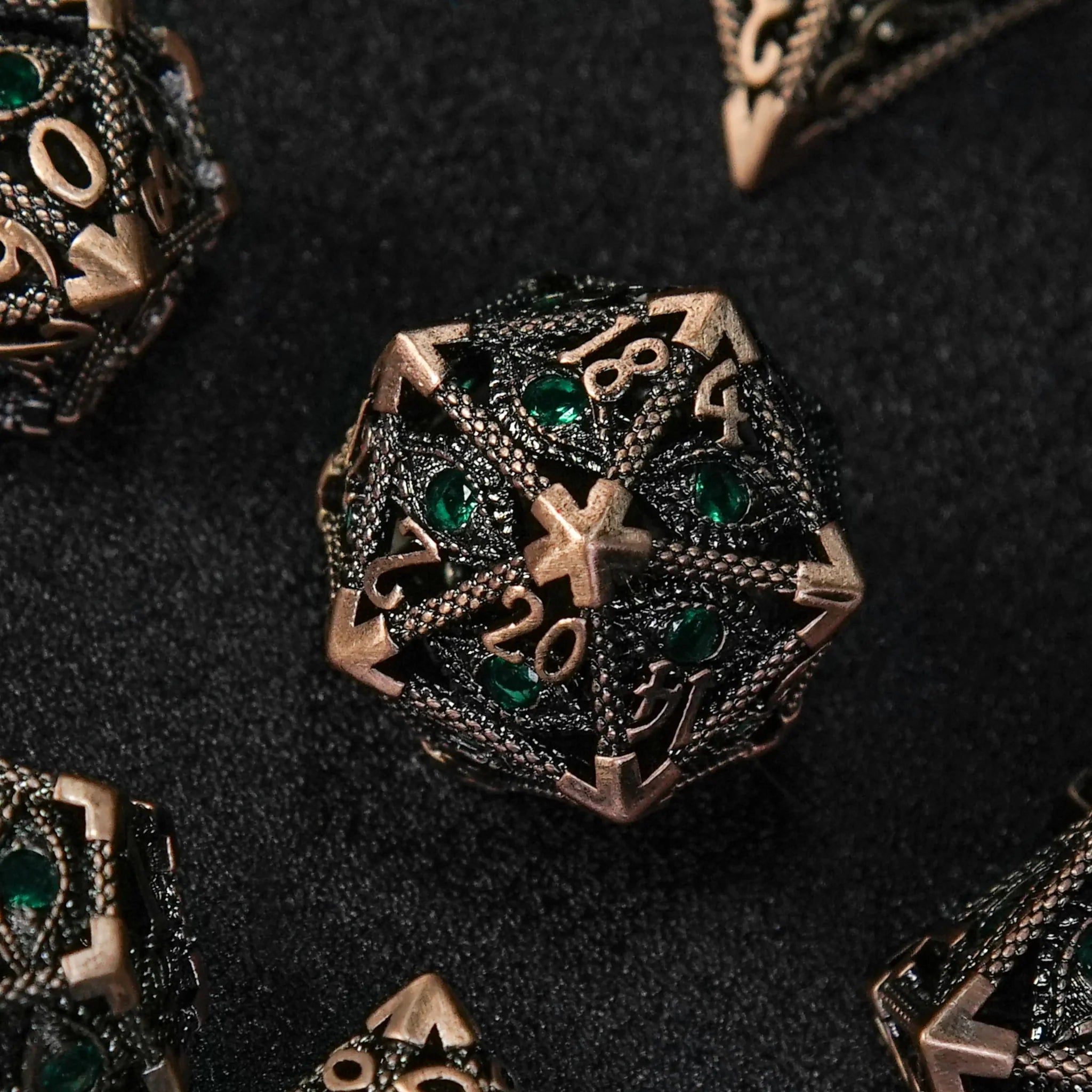 Emerald Dragon Eye Metal Hollow DND Dice Set Dragon Scale Edge