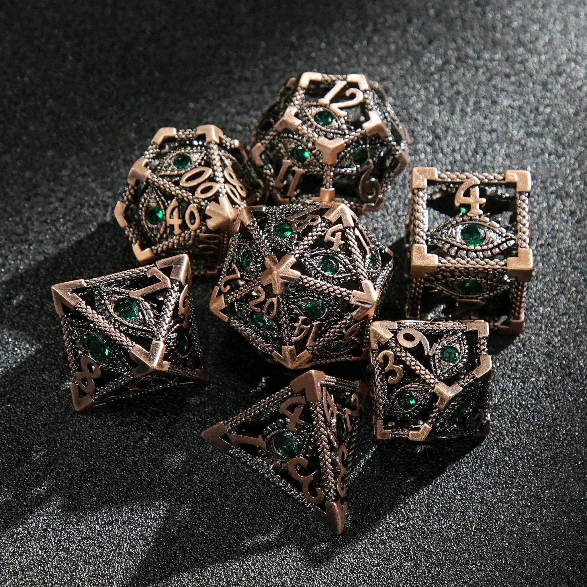 Emerald Dragon Eye Metal Hollow DND Dice Set Dragon Scale Edge