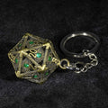 Emerald  Gem Dragon Eye Metal Hollow D20 Dice Pendant + 7 Mini Metal Dice Set