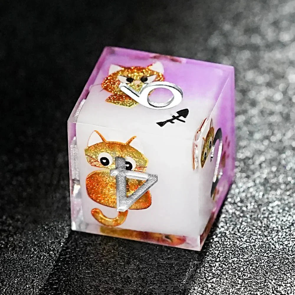 Exquisite cat-themed purple resin dice set