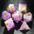 Exquisite cat-themed purple resin dice set