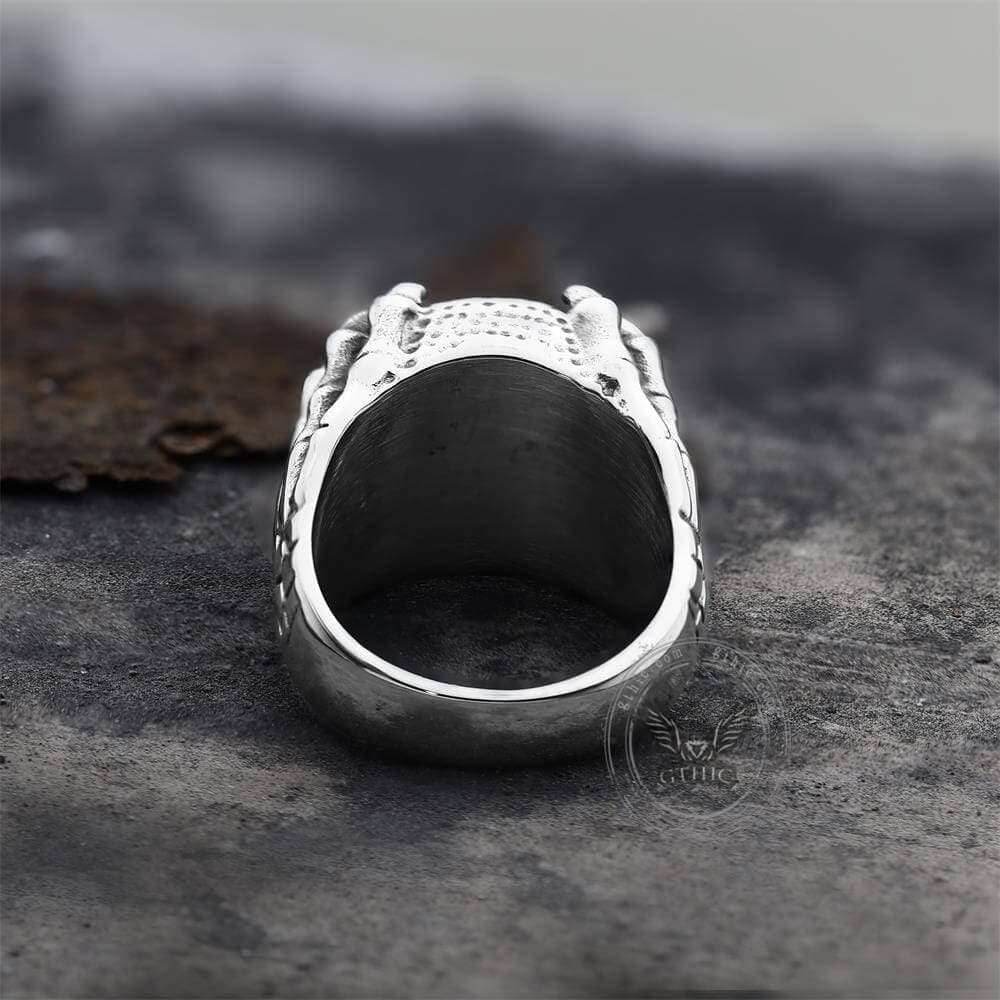 Dragon Eye Stainless Steel Skull Claw Ring - Blue / 7