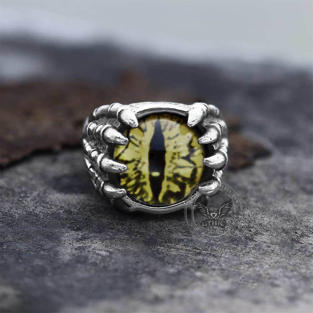 Dragon Eye Stainless Steel Skull Claw Ring - Blue / 7