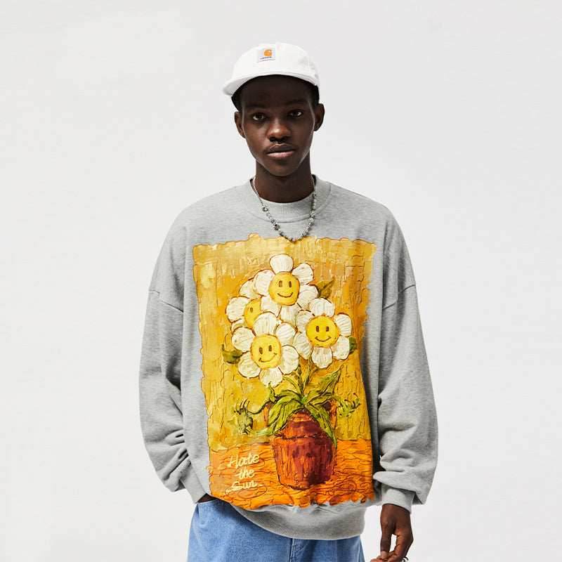Daisy Flower Splash Art Crew - Black / S