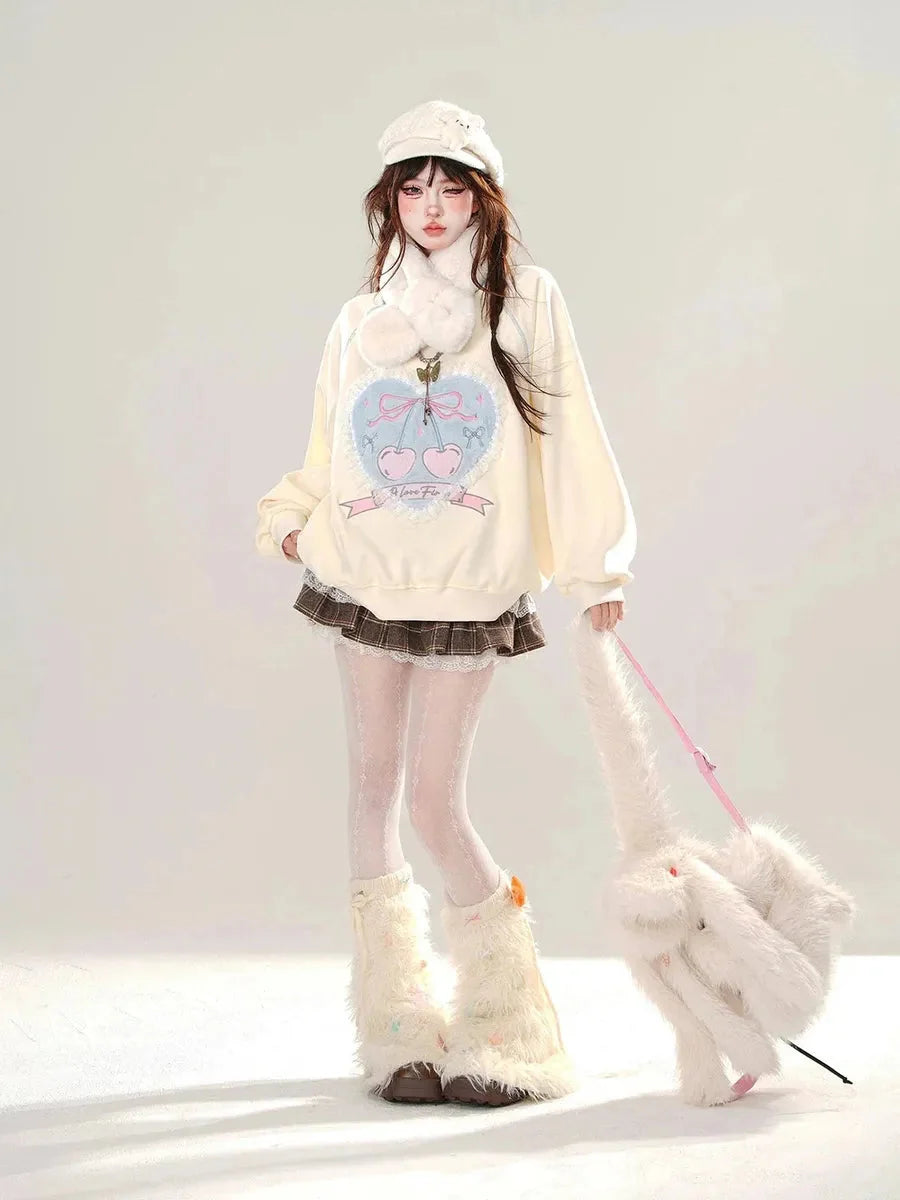 'Agashi' Cherry Ribbon Coquette Sweet Hoodie Sweatshirt