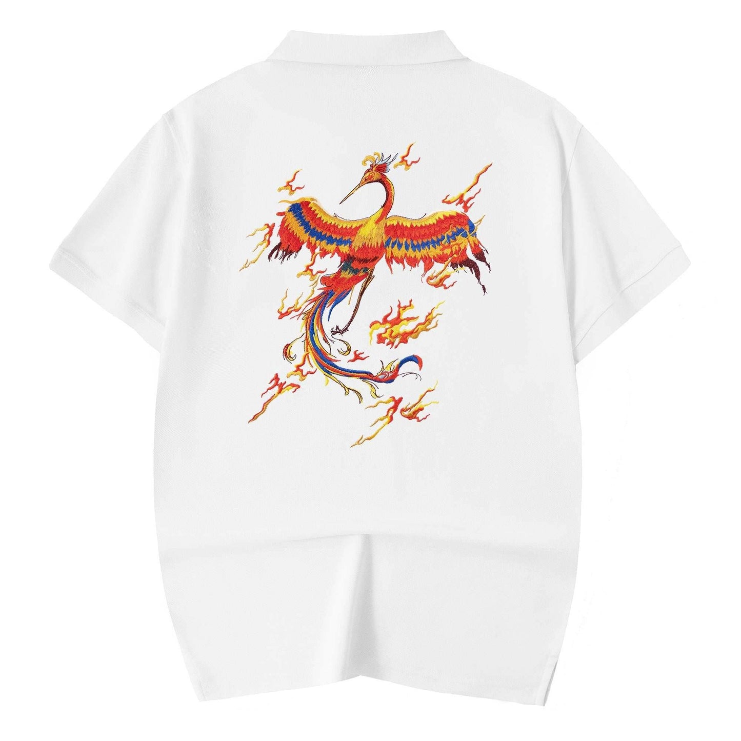 Flying Phoenix Embroidery Polo - White / S
