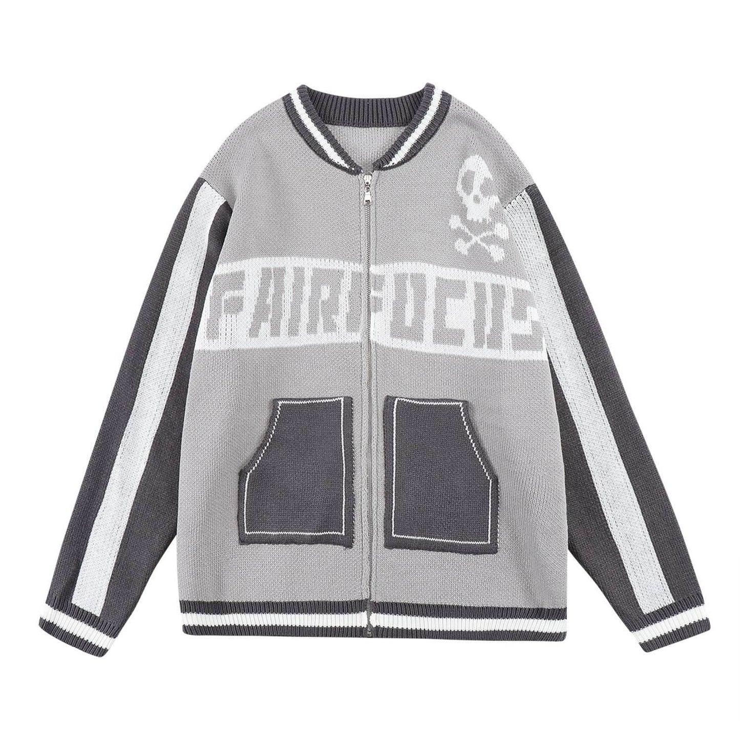 Easy Skull Knit Bomber Jacket - Blue / M