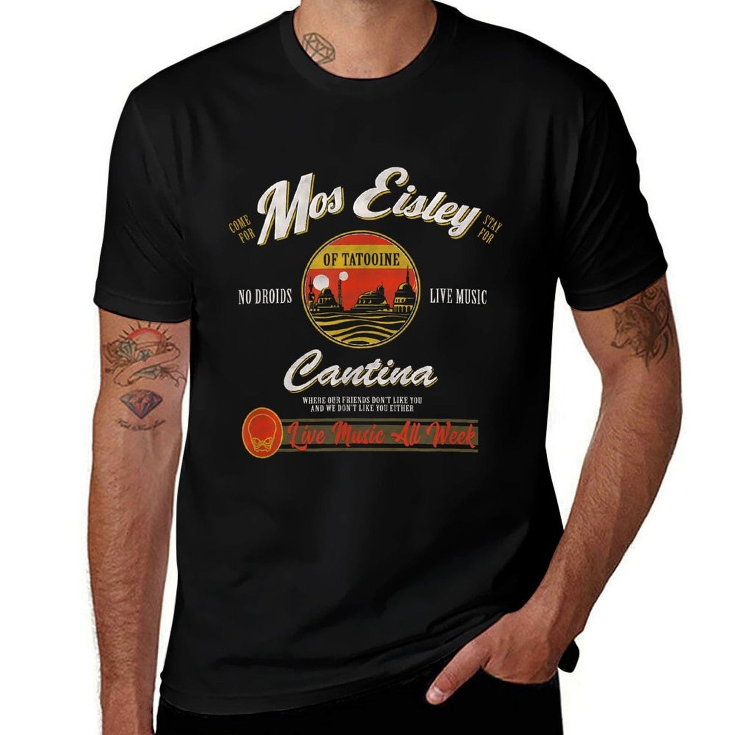Star Wars Classic Mos Eisley Cantina Live Music All Week Ad  Cotton T-Shirt
