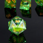 Fierce Crocodile Eyes Liquid Core Resin DND Dice Set + Gold Lettering