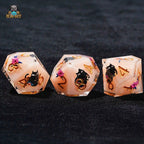 Flower Black Cat 10 Sided Dice Flesh Pink Resin D&D D10 Dice