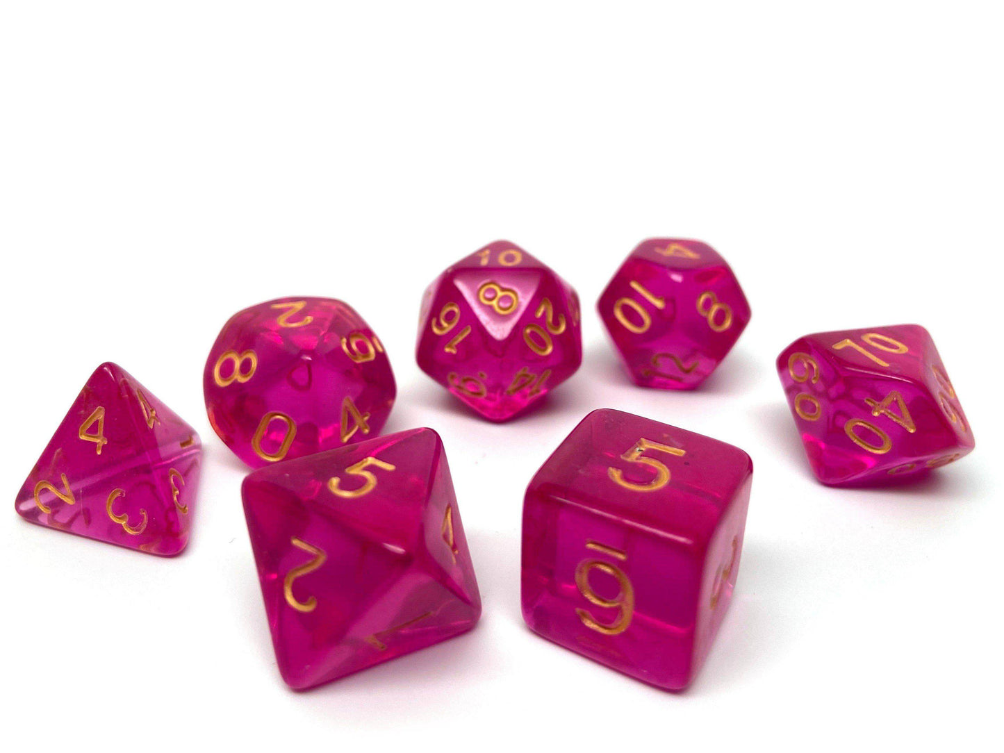 Fuchsia Translucent Dice Collection - 7 Piece Set - 