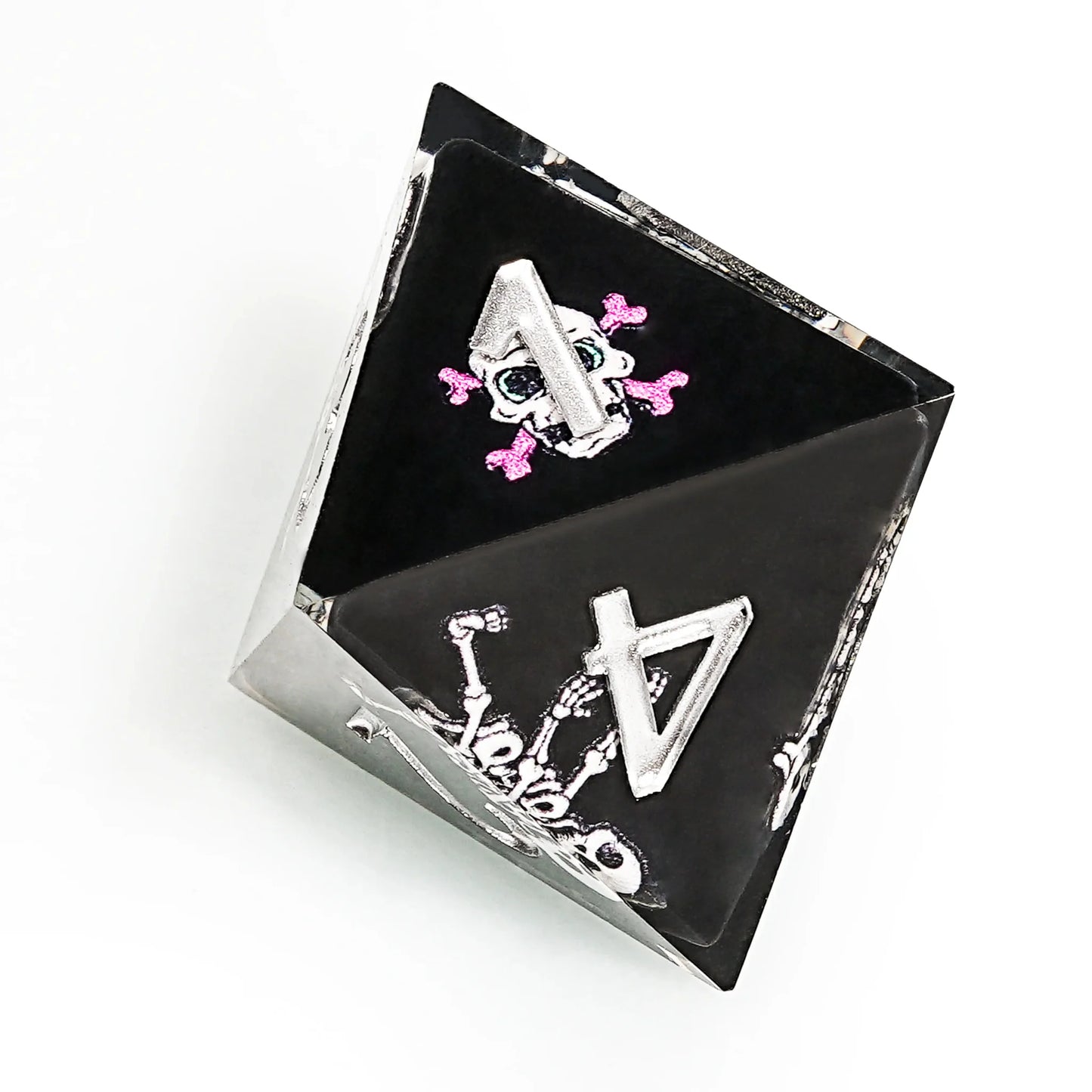 Funny Skull Black Resin DND Dice Set + Silver Numbers