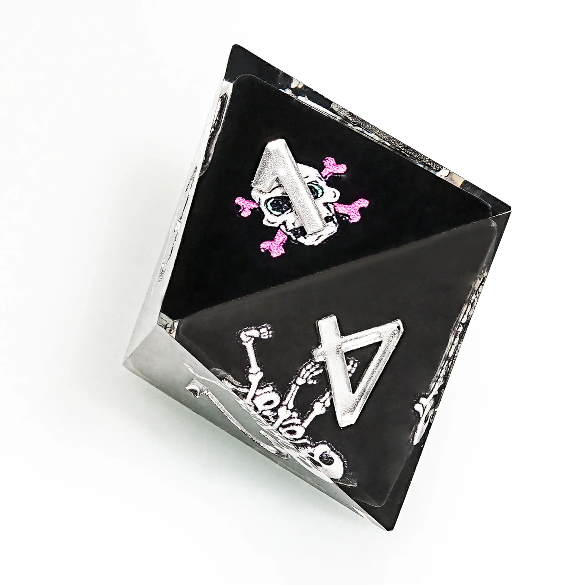 Funny Skull Black Resin DND Dice Set + Silver Numbers
