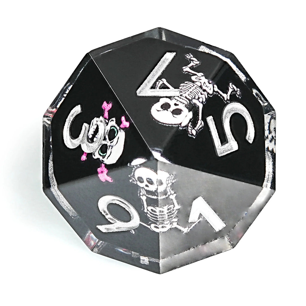 Funny Skull Black Resin DND Dice Set + Silver Numbers