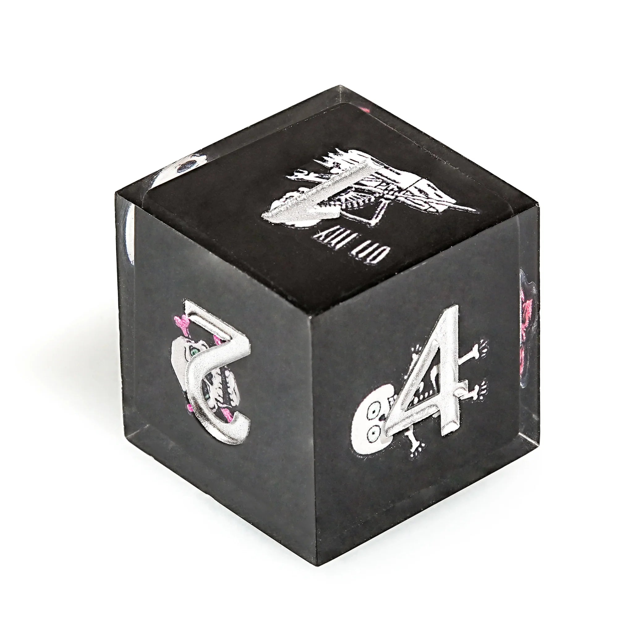 Funny Skull Black Resin DND Dice Set + Silver Numbers