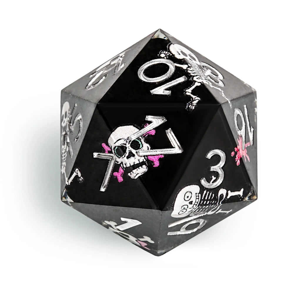 Funny Skull Black Resin DND Dice Set + Silver Numbers