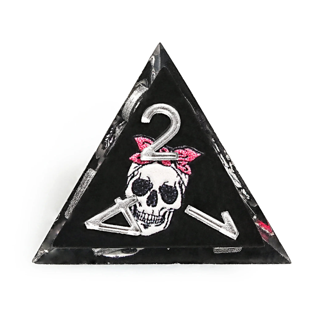 Funny Skull Black Resin DND Dice Set + Silver Numbers