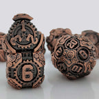 Gear Solid Metal DND Dice Set Antique Red Brass