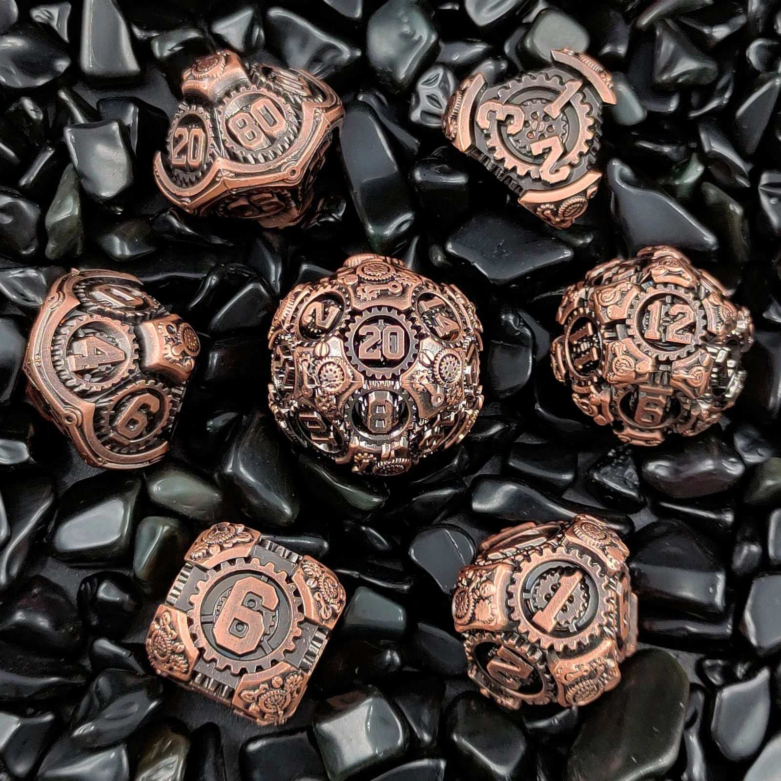 Gear Solid Metal DND Dice Set Antique Red Brass