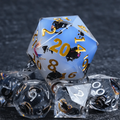 Giant D20 Dice (Black Cat Gold Lettering) 35mm Resin RPG Monster Dice