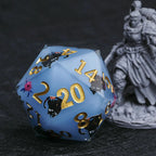 Giant D20 Dice (Black Cat Gold Lettering) 35mm Resin RPG Monster Dice