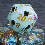Giant D20 Dice (Black Cat Gold Lettering) 35mm Resin RPG Monster Dice
