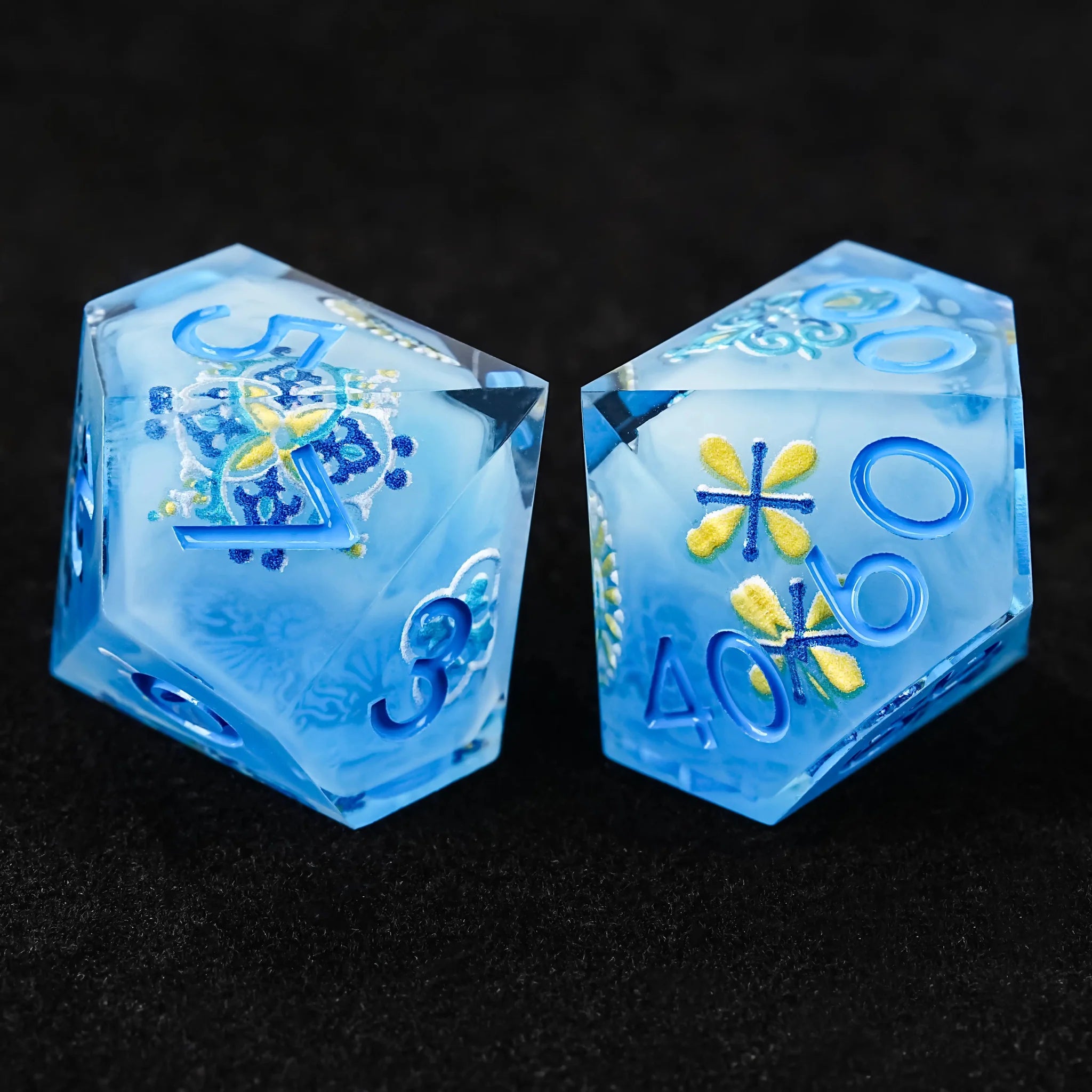 Glacier Blue Floral Bloom D&D Dice Set