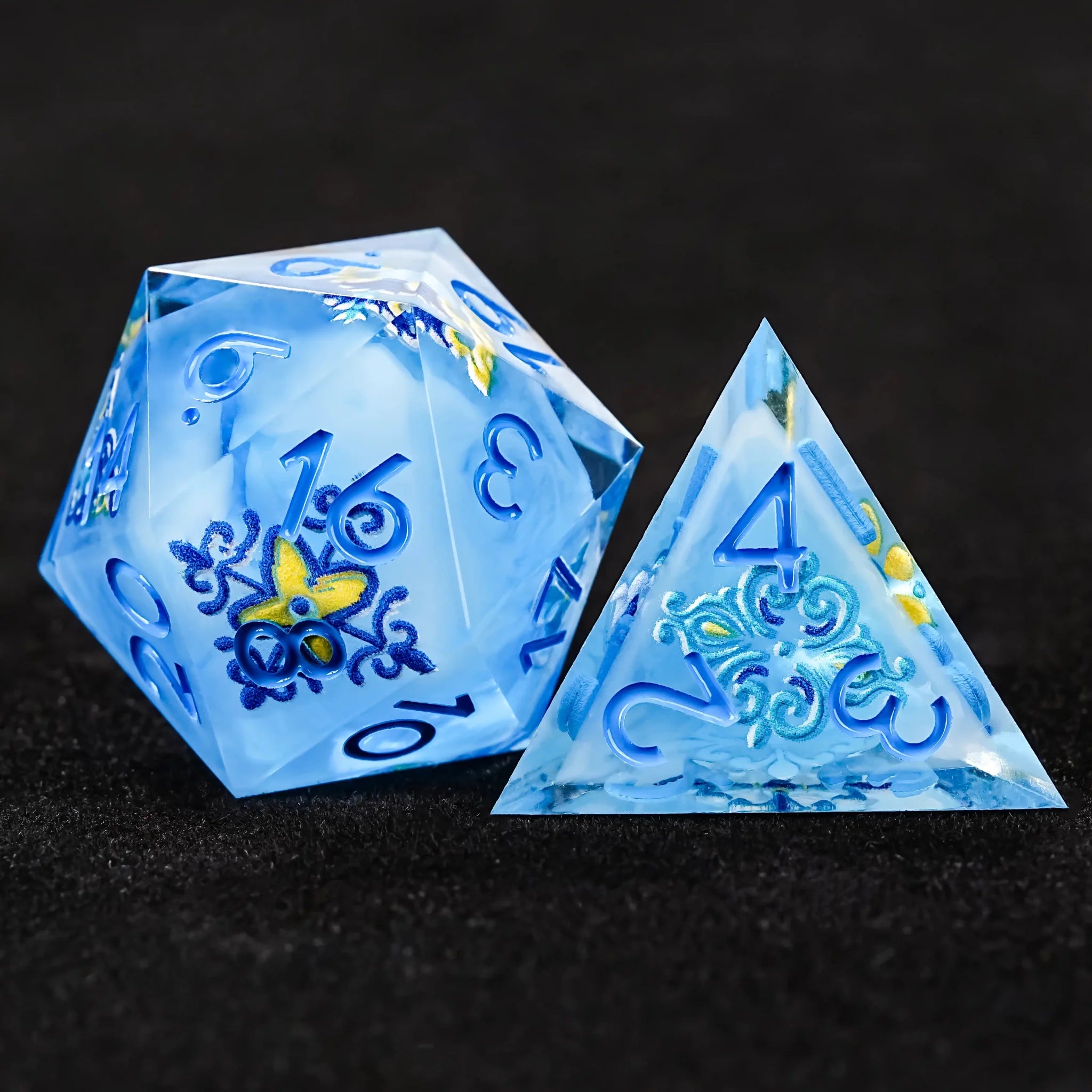 Glacier Blue Floral Bloom D&D Dice Set